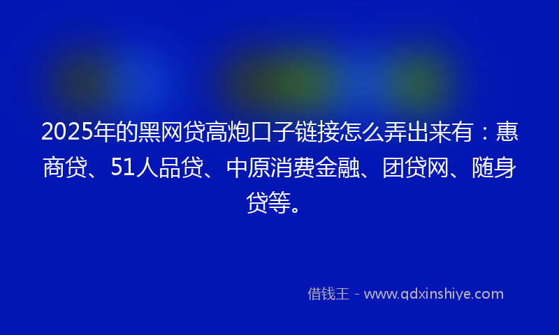 2025年的黑网贷高炮口子链接怎么弄出来有：惠商贷、51人品贷、中原消费金融、团贷网、随身贷等。