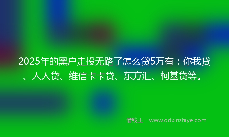 2025年的黑户走投无路了怎么贷5万有：你我贷、人人贷、维信卡卡贷、东方汇、柯基贷等。