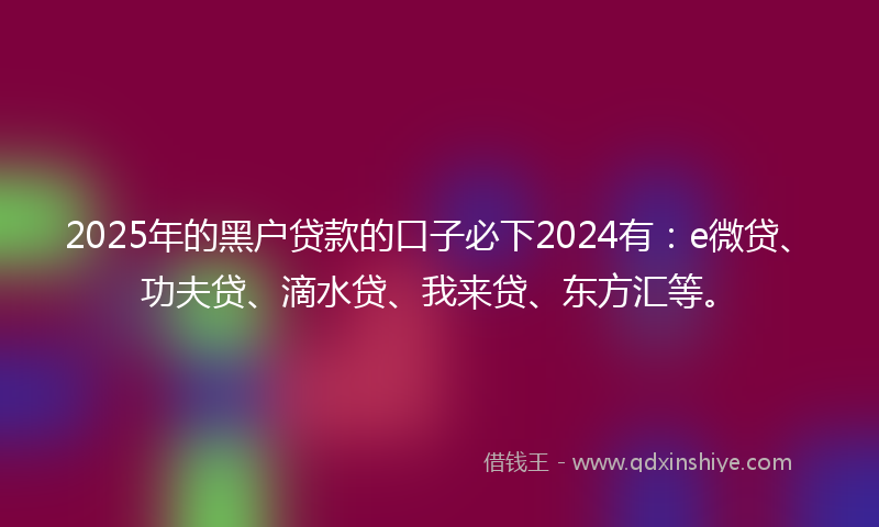 2025年的黑户贷款的口子必下2024有：e微贷、功夫贷、滴水贷、我来贷、东方汇等。