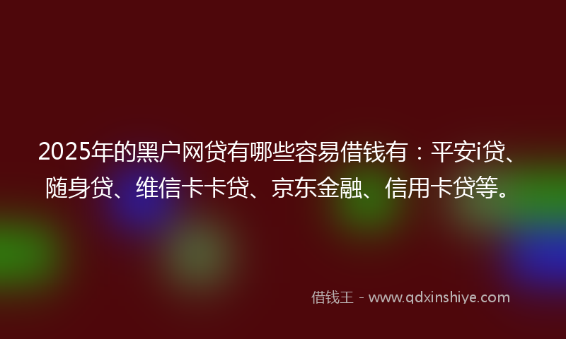 2025年的黑户网贷有哪些容易借钱有：平安i贷、随身贷、维信卡卡贷、京东金融、信用卡贷等。