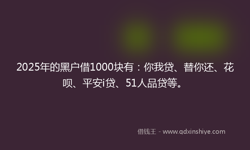 2025年的黑户借1000块有：你我贷、替你还、花呗、平安i贷、51人品贷等。