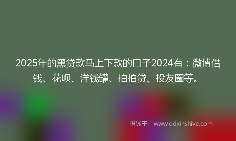 2025年的黑贷款马上下款的口子2024有：微博借钱、花呗、洋钱罐、拍拍贷、投友圈等。