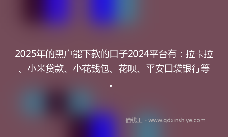 2025年的黑户能下款的口子2024平台有：拉卡拉、小米贷款、小花钱包、花呗、平安口袋银行等。
