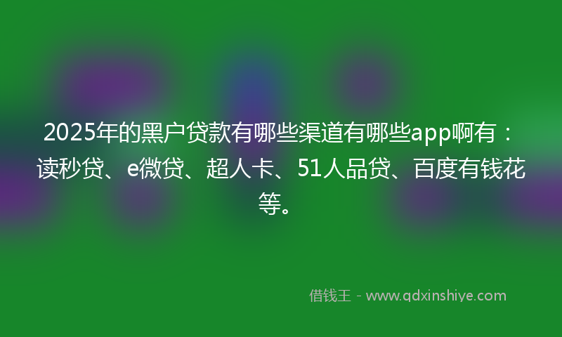 2025年的黑户贷款有哪些渠道有哪些app啊有：读秒贷、e微贷、超人卡、51人品贷、百度有钱花等。