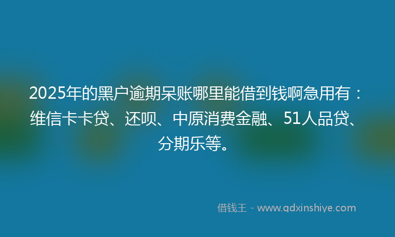 2025年的黑户逾期呆账哪里能借到钱啊急用有：维信卡卡贷、还呗、中原消费金融、51人品贷、分期乐等。