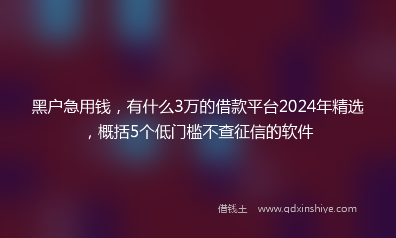 黑户急用钱，有什么3万的借款平台2024年精选，概括5个低门槛不查征信的软件