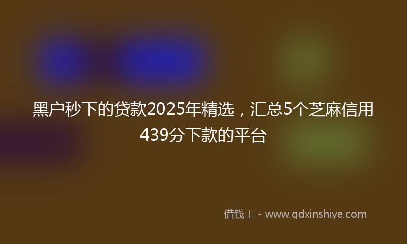 黑户秒下的贷款2025年精选，汇总5个芝麻信用439分下款的平台