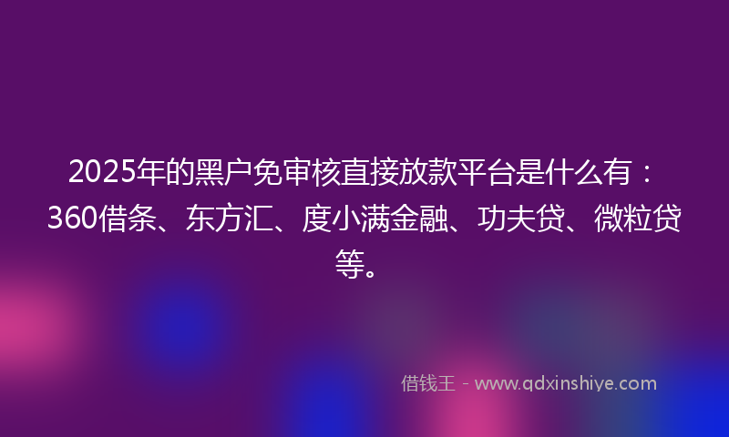 2025年的黑户免审核直接放款平台是什么有：360借条、东方汇、度小满金融、功夫贷、微粒贷等。