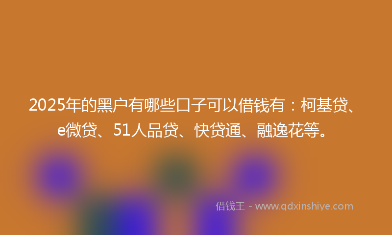 2025年的黑户有哪些口子可以借钱有：柯基贷、e微贷、51人品贷、快贷通、融逸花等。