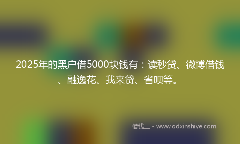 2025年的黑户借5000块钱有：读秒贷、微博借钱、融逸花、我来贷、省呗等。