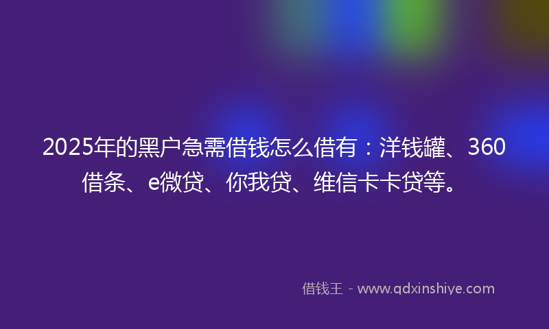 2025年的黑户急需借钱怎么借有：洋钱罐、360借条、e微贷、你我贷、维信卡卡贷等。