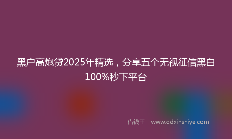 黑户高炮贷2025年精选，分享五个无视征信黑白100%秒下平台