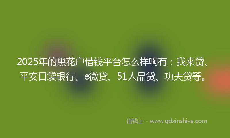 2025年的黑花户借钱平台怎么样啊有：我来贷、平安口袋银行、e微贷、51人品贷、功夫贷等。