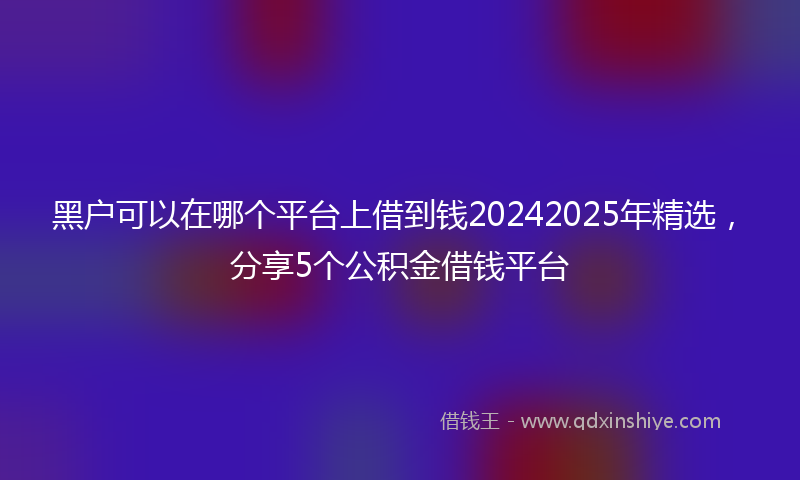 黑户可以在哪个平台上借到钱20242025年精选，分享5个公积金借钱平台