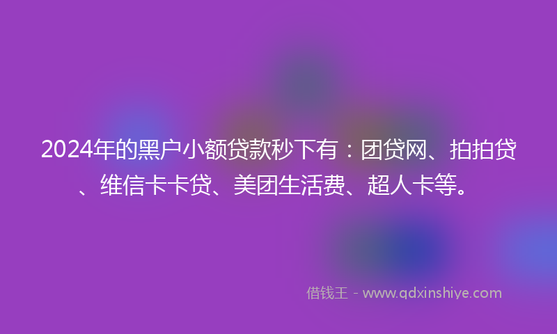2024年的黑户小额贷款秒下有：团贷网、拍拍贷、维信卡卡贷、美团生活费、超人卡等。