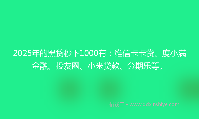 2025年的黑贷秒下1000有：维信卡卡贷、度小满金融、投友圈、小米贷款、分期乐等。