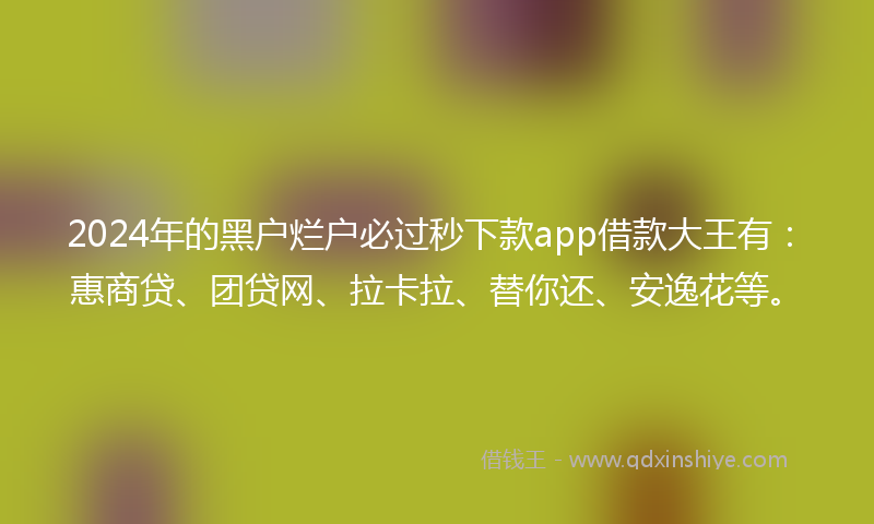 2024年的黑户烂户必过秒下款app借款大王有：惠商贷、团贷网、拉卡拉、替你还、安逸花等。