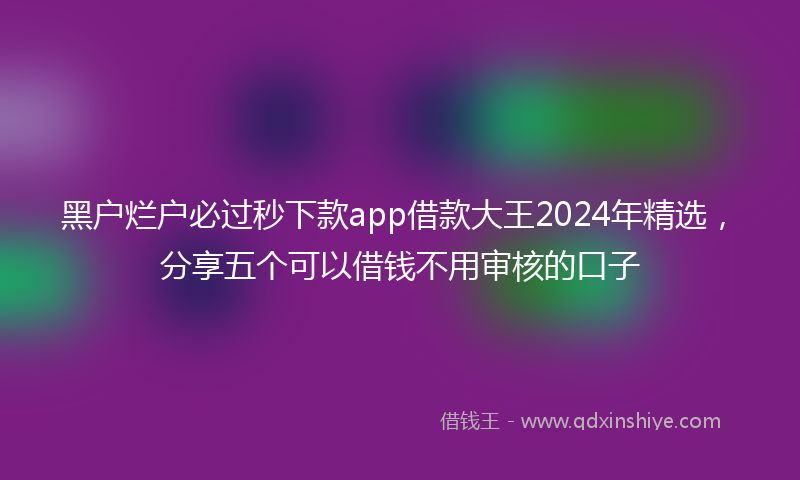 黑户烂户必过秒下款app借款大王2024年精选，分享五个可以借钱不用审核的口子