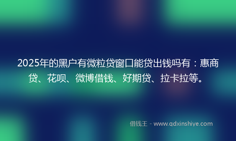 2025年的黑户有微粒贷窗口能贷出钱吗有：惠商贷、花呗、微博借钱、好期贷、拉卡拉等。