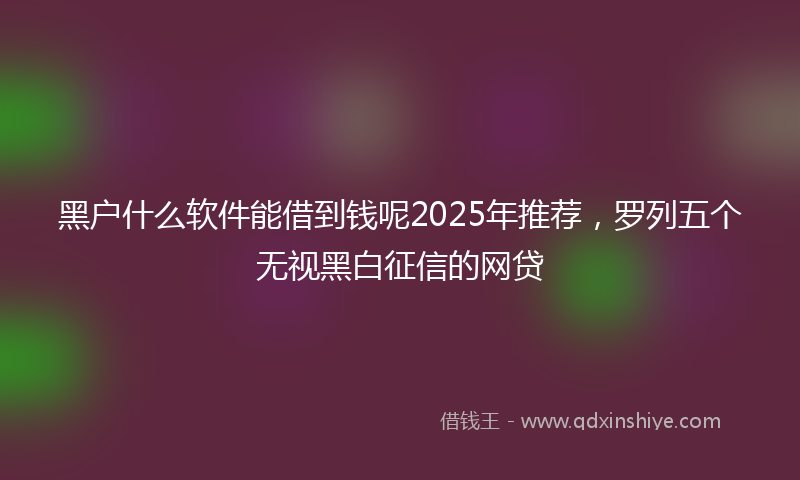 黑户什么软件能借到钱呢2025年推荐，罗列五个无视黑白征信的网贷