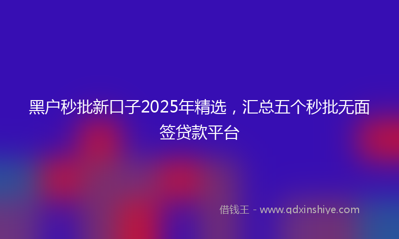 黑户秒批新口子2025年精选，汇总五个秒批无面签贷款平台