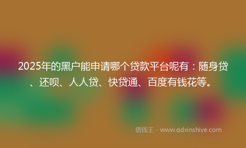 2025年的黑户能申请哪个贷款平台呢有：随身贷、还呗、人人贷、快贷通、百度有钱花等。