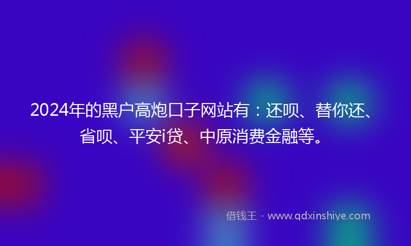 2024年的黑户高炮口子网站有：还呗、替你还、省呗、平安i贷、中原消费金融等。