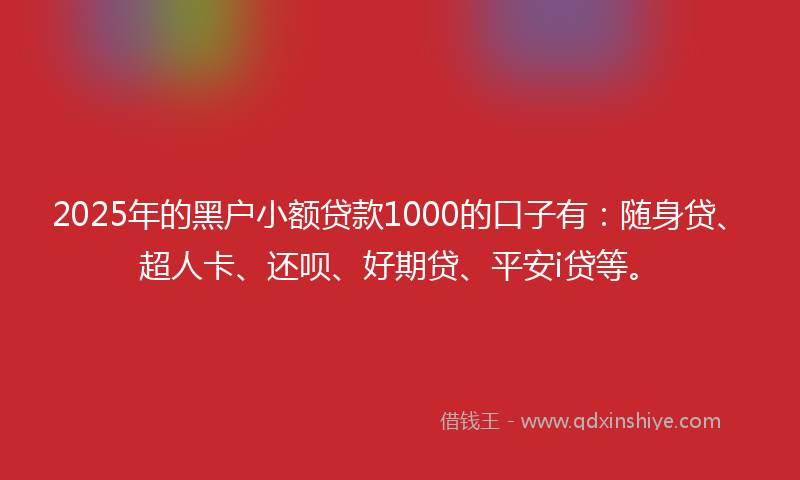 2025年的黑户小额贷款1000的口子有：随身贷、超人卡、还呗、好期贷、平安i贷等。