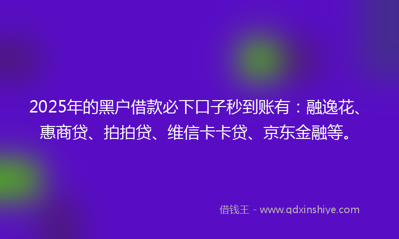 2025年的黑户借款必下口子秒到账有：融逸花、惠商贷、拍拍贷、维信卡卡贷、京东金融等。