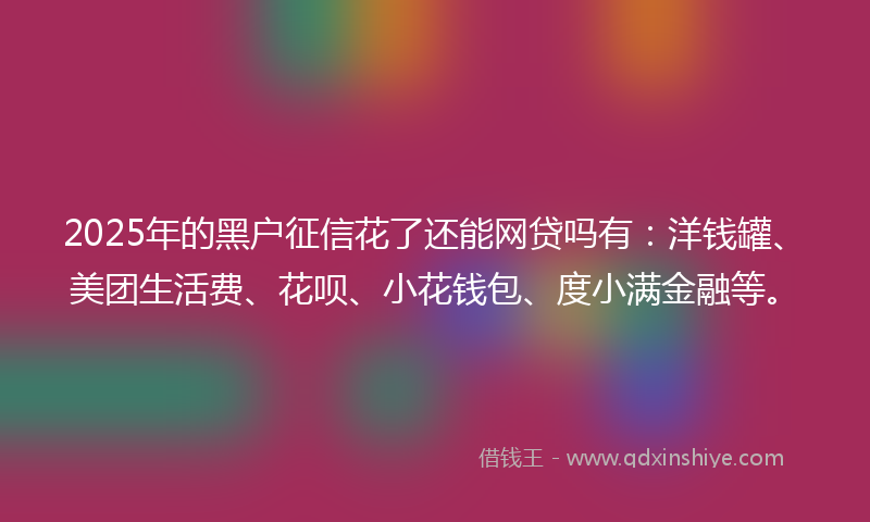 2025年的黑户征信花了还能网贷吗有：洋钱罐、美团生活费、花呗、小花钱包、度小满金融等。