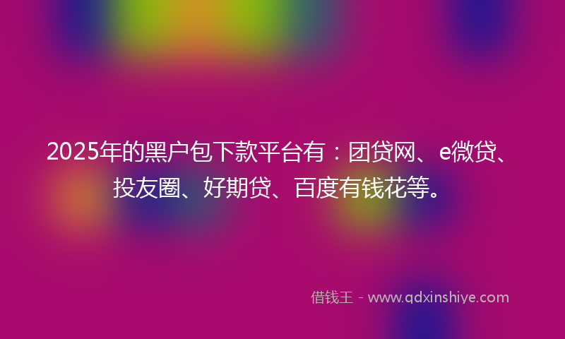 2025年的黑户包下款平台有：团贷网、e微贷、投友圈、好期贷、百度有钱花等。