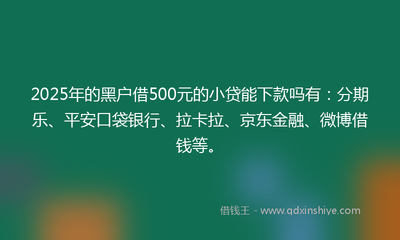2025年的黑户借500元的小贷能下款吗有：分期乐、平安口袋银行、拉卡拉、京东金融、微博借钱等。