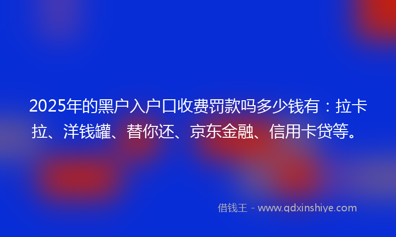 2025年的黑户入户口收费罚款吗多少钱有：拉卡拉、洋钱罐、替你还、京东金融、信用卡贷等。