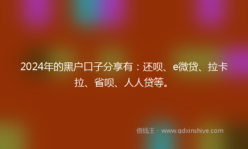 2024年的黑户口子分享有：还呗、e微贷、拉卡拉、省呗、人人贷等。