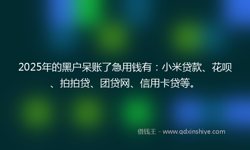 2025年的黑户呆账了急用钱有：小米贷款、花呗、拍拍贷、团贷网、信用卡贷等。