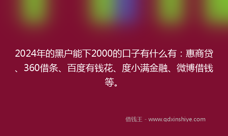 2024年的黑户能下2000的口子有什么有：惠商贷、360借条、百度有钱花、度小满金融、微博借钱等。