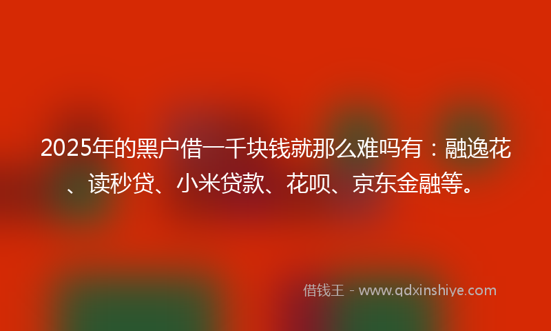 2025年的黑户借一千块钱就那么难吗有：融逸花、读秒贷、小米贷款、花呗、京东金融等。