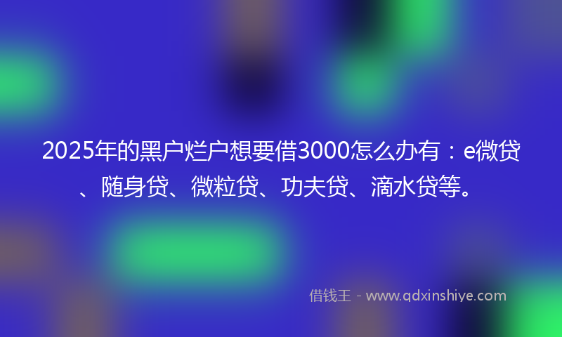 2025年的黑户烂户想要借3000怎么办有：e微贷、随身贷、微粒贷、功夫贷、滴水贷等。