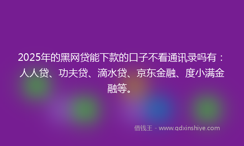 2025年的黑网贷能下款的口子不看通讯录吗有：人人贷、功夫贷、滴水贷、京东金融、度小满金融等。