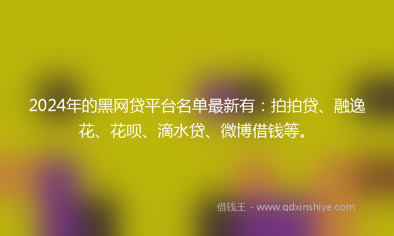 2024年的黑网贷平台名单最新有：拍拍贷、融逸花、花呗、滴水贷、微博借钱等。