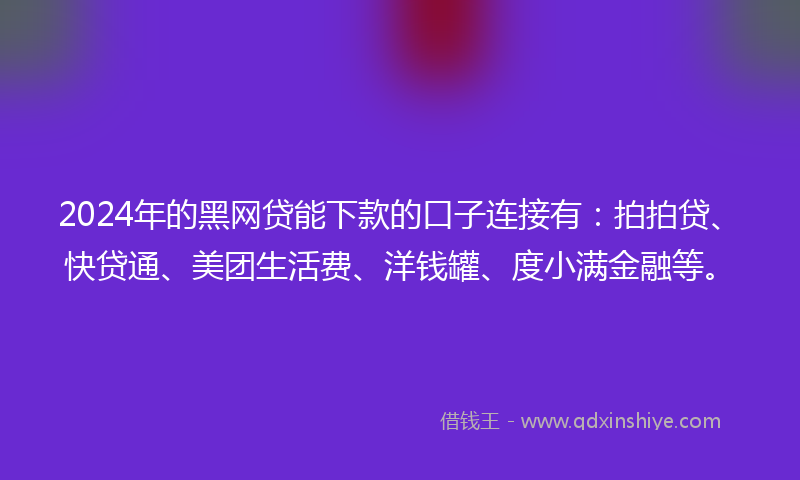 2024年的黑网贷能下款的口子连接有：拍拍贷、快贷通、美团生活费、洋钱罐、度小满金融等。