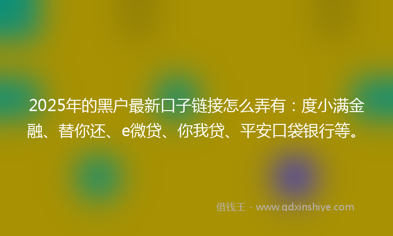 2025年的黑户最新口子链接怎么弄有：度小满金融、替你还、e微贷、你我贷、平安口袋银行等。