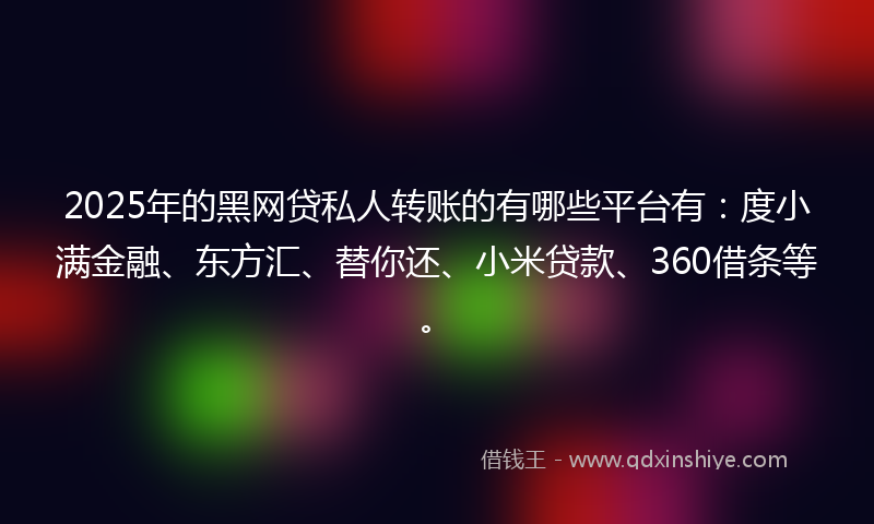2025年的黑网贷私人转账的有哪些平台有：度小满金融、东方汇、替你还、小米贷款、360借条等。