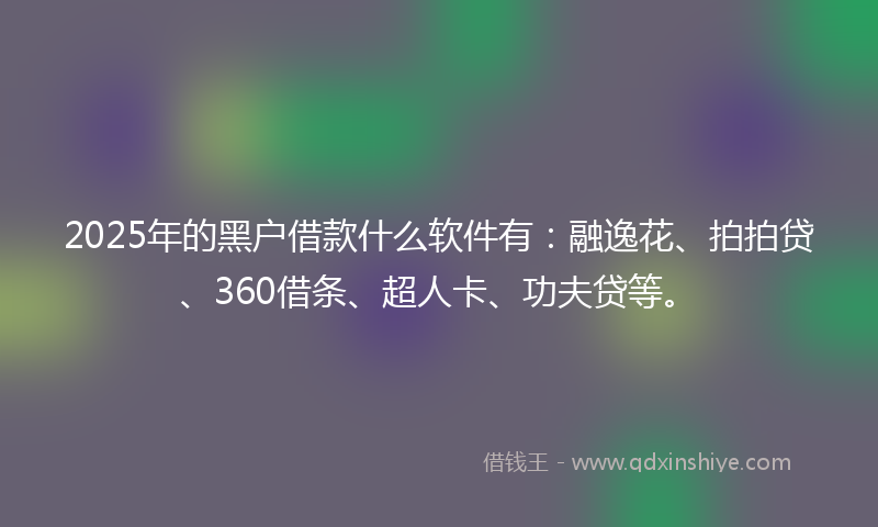 2025年的黑户借款什么软件有：融逸花、拍拍贷、360借条、超人卡、功夫贷等。