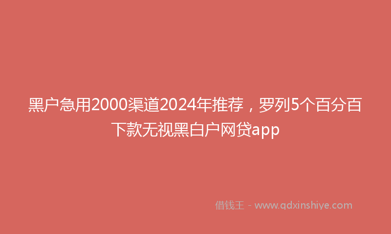 黑户急用2000渠道2024年推荐，罗列5个百分百下款无视黑白户网贷app