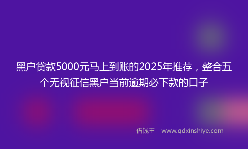 黑户贷款5000元马上到账的2025年推荐，整合五个无视征信黑户当前逾期必下款的口子