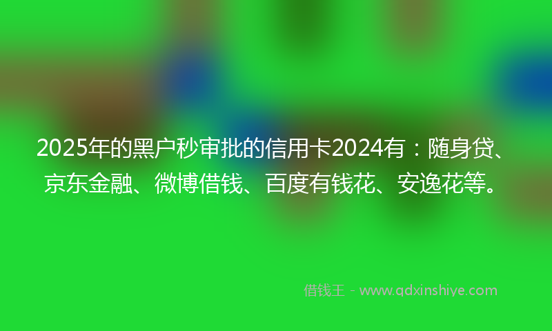 2025年的黑户秒审批的信用卡2024有：随身贷、京东金融、微博借钱、百度有钱花、安逸花等。