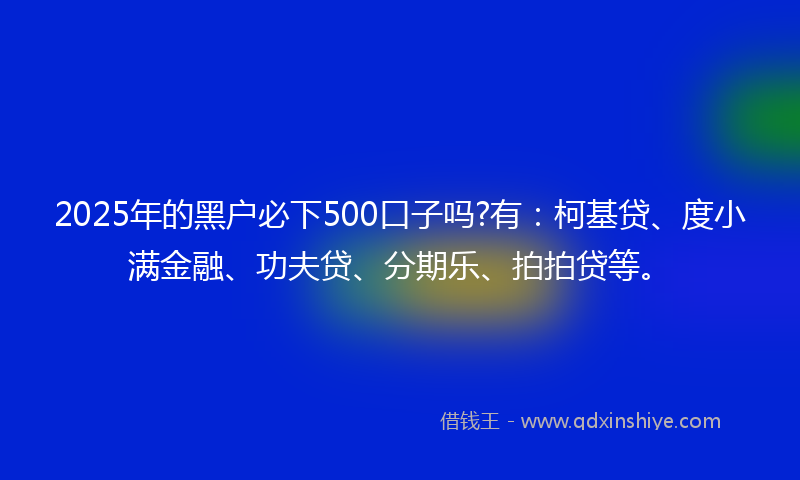 2025年的黑户必下500口子吗?有：柯基贷、度小满金融、功夫贷、分期乐、拍拍贷等。