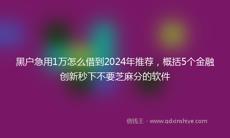 黑户急用1万怎么借到2024年推荐，概括5个金融创新秒下不要芝麻分的软件