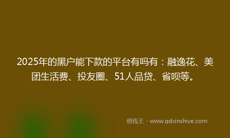 2025年的黑户能下款的平台有吗有：融逸花、美团生活费、投友圈、51人品贷、省呗等。